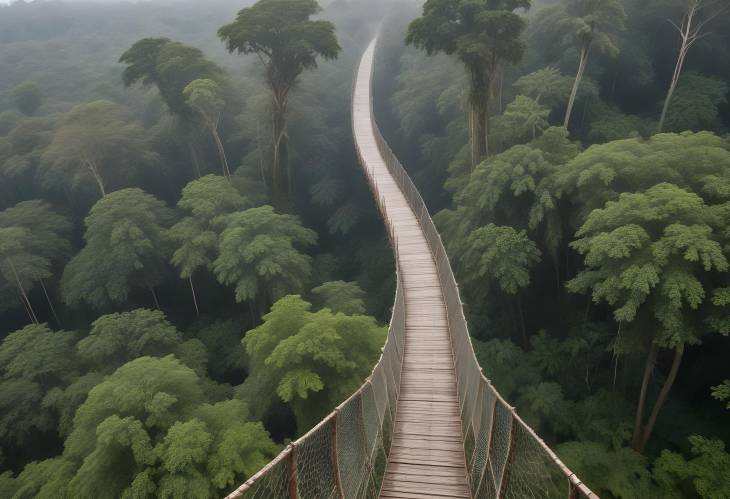 Ghana Rainforest Aerial Walkway Drone Shot of Path Disappearing into the Jungle Distance