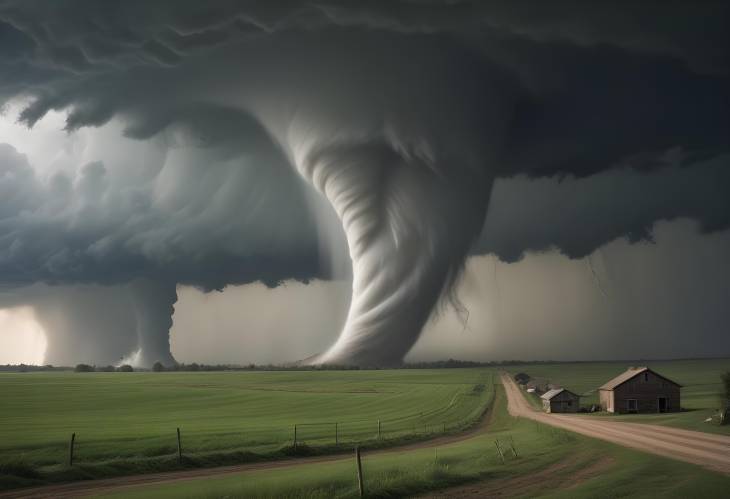 Giant Tornado Swirling Through Rural Landscape, Massive Storm in the Countryside