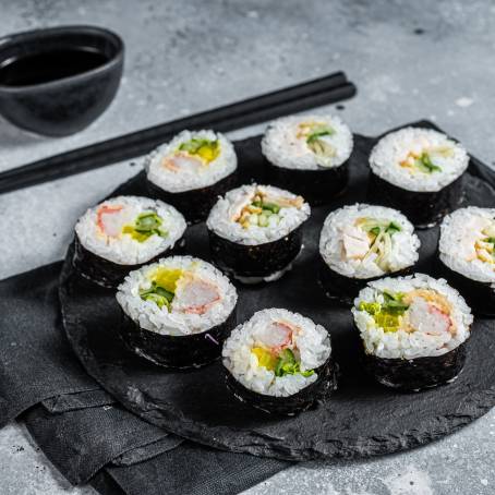 Gimbap Delight Korean Sushi Rolls from Top View, Isolated on White Background