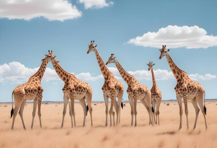 Giraffe Herd in Kalahari Desert, Namibia  Panoramic View of African Wildlife