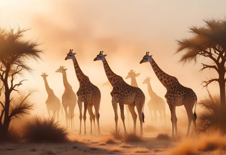 Giraffes in the Kalahari Desert Panoramic Wildlife Scene of Namibias Savanna