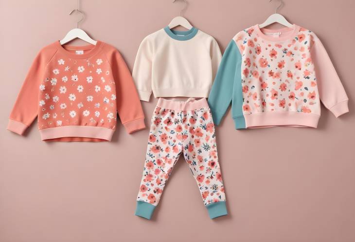 Girls Long Sleeve Knit Sweater and Flower Pattern Colorblock Leggings Set on Colored Background