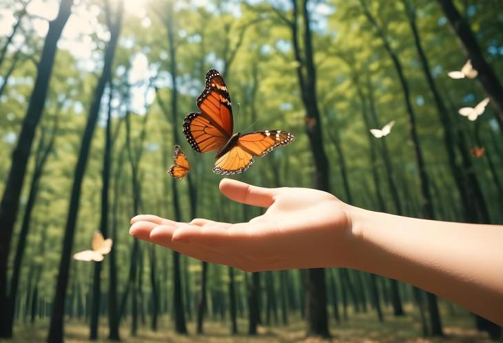 Girls Tender Gesture Freeing a Butterfly as a Powerful Symbol of Freedom