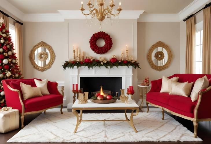 Glamorous Christmas Decor with Gold and Red Highlights