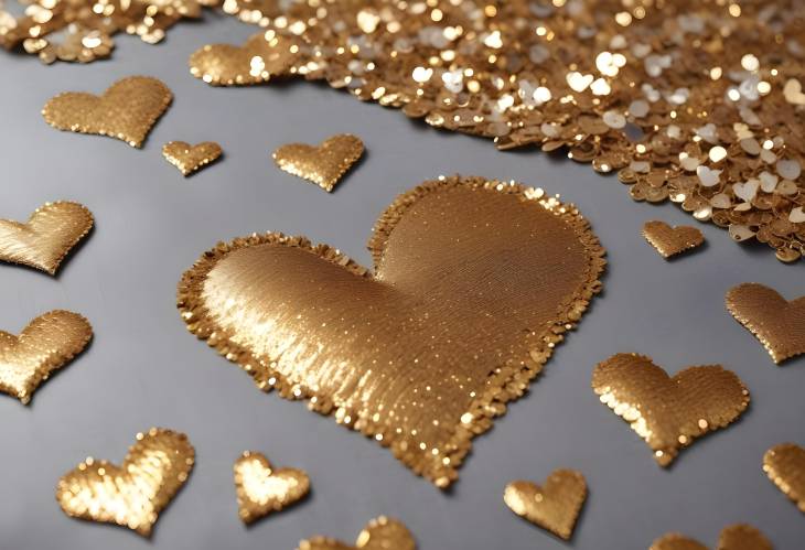 Glamorous Heart Pattern on Sequined Fabric with Silver and Gold Sequins