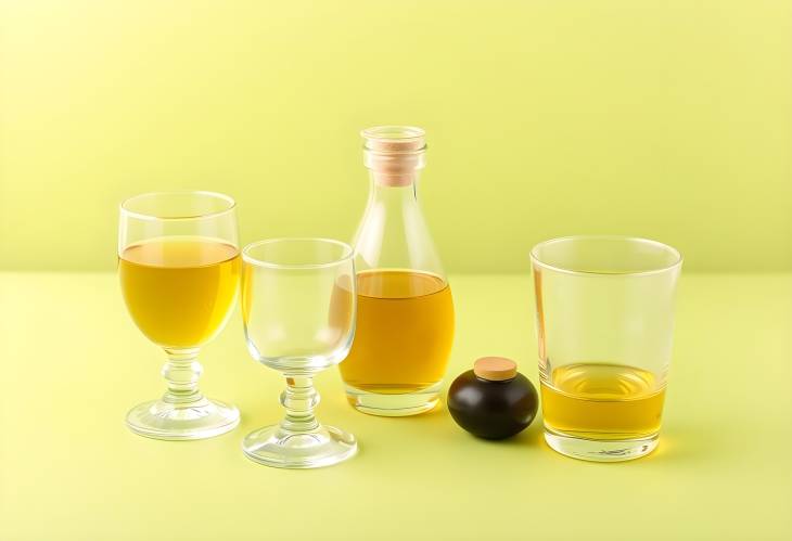 Glassware with Fresh Olive Oil on Green Background, Premium Culinary Display