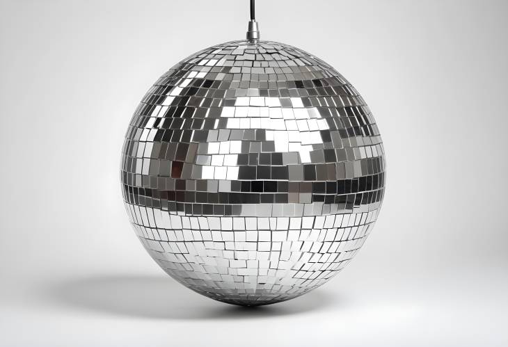 Gleaming Silver Disco Ball Isolated on White, Perfect for Adding Sparkle to Party and Dance Events