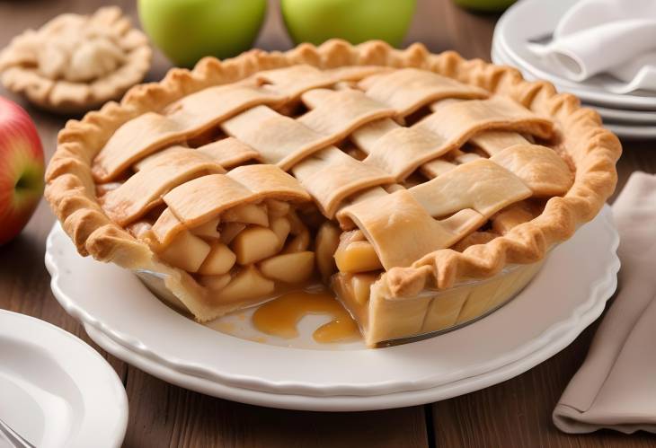 Golden Brown Apple Pie with Fresh Apples and Flaky Crust Close Up