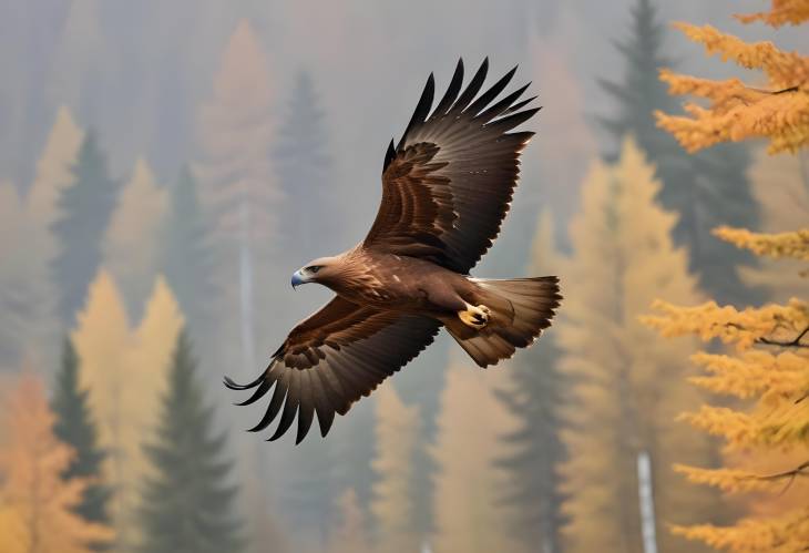 Golden Eagle Soaring Over Autumn Forests umava National Park, Czech Republic