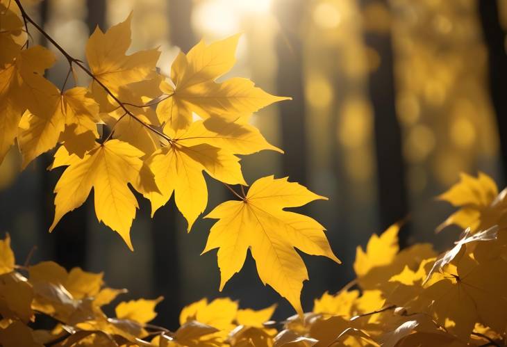 Golden Fall Leaves with Sunlight and Blurred Background