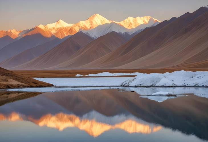 Golden Hills and Glaciated Peaks Sunset Over Pik Lenin