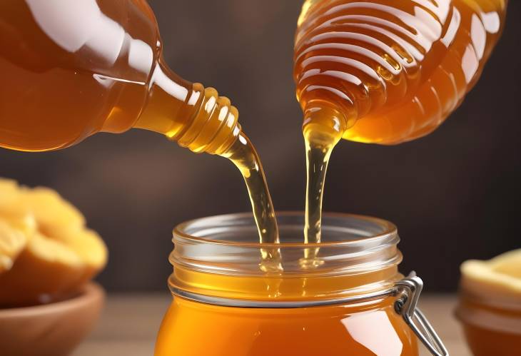 Golden Honey Being Poured into a Jar A Close Up Delight