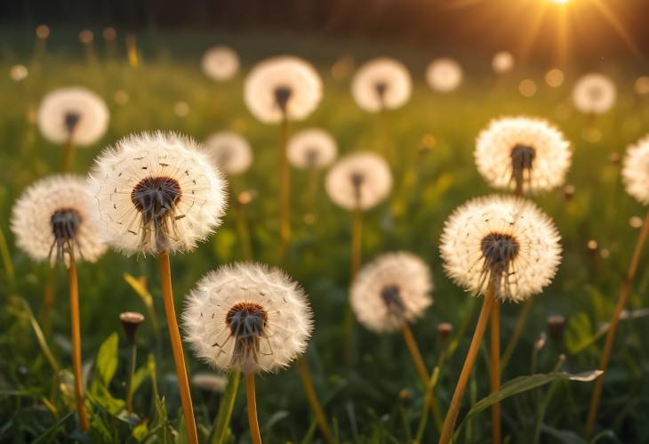 Golden Hour Dandelions in Sunset Meadow