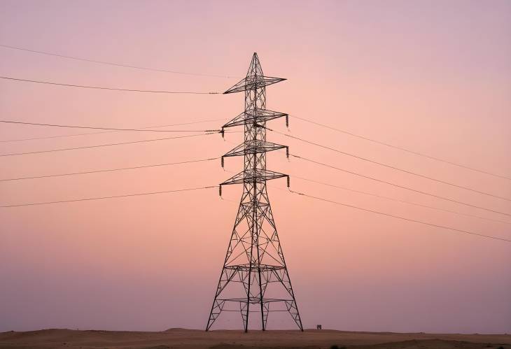 Golden Hour High Voltage Tower Near Al Hofuf