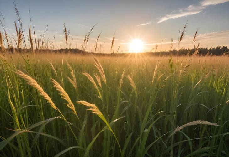 Golden Sunlight Through Tall Grass Field