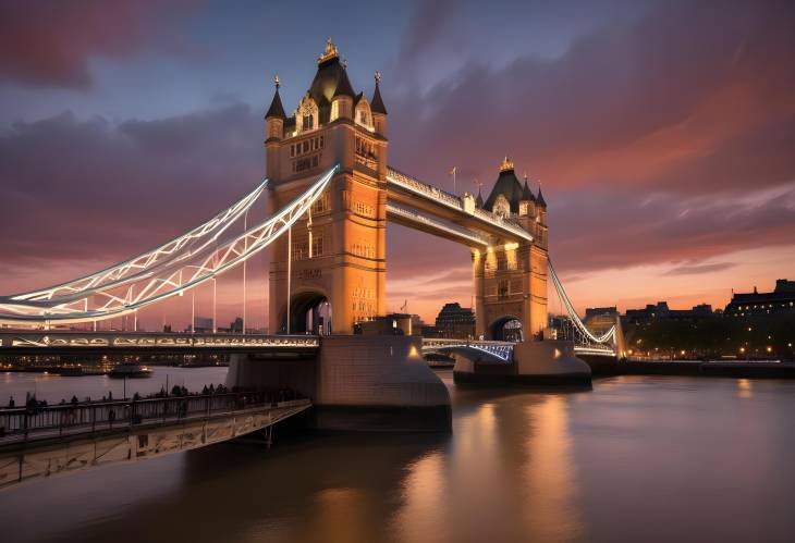 Golden Sunset Over Tower Bridge Thames and City Lights