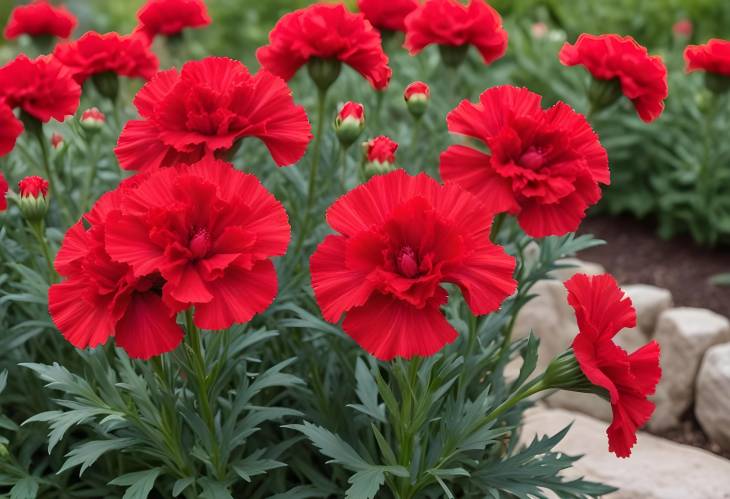 Gorgeous Red Turkish Carnation Flowers Growing in a Flower Bed