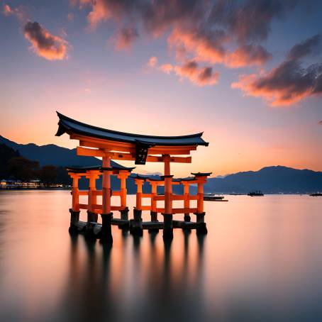 Gorgeous Sunset Long Exposure of Floating Torii Gate at Itsukushima Shrine