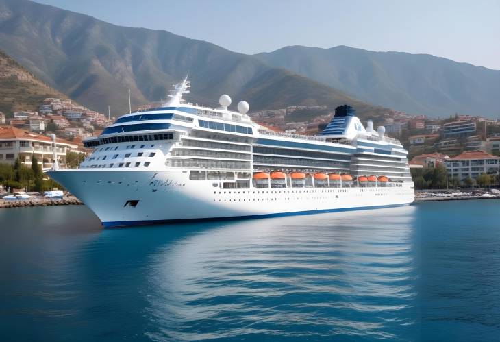 Gorgeous White Luxury Cruise Ship in Alanya Harbor  Majestic Maritime Scene in Turkey