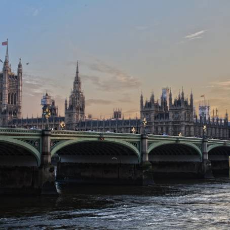 Gothic Big Ben and Westminster Palace on the Thames River