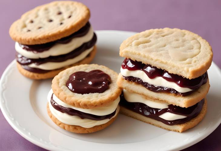 Gourmet Cookie Sandwiches with Jam, Chocolate, and Creamy Sweet Filling