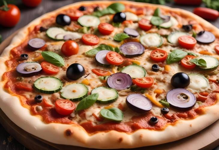 Gourmet Delight Close Up of Fresh Vegetable Pizza