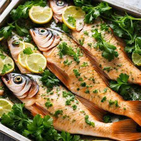 Gourmet Fish on Tray with Parsley Close Up Culinary Photography