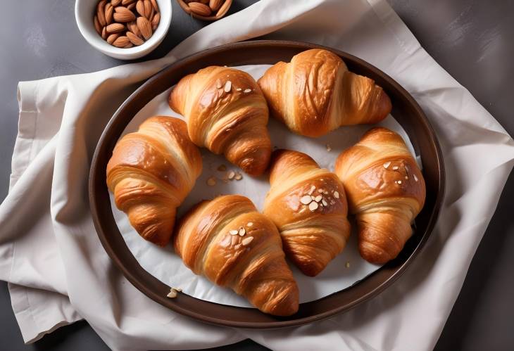 Gourmet French Croissant with Almonds Perfectly Baked for Breakfast and Brunch