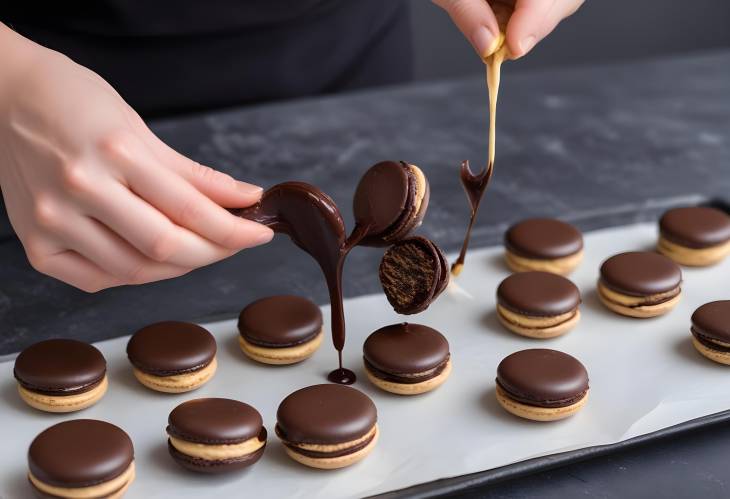 Gourmet French Macarons Filled with Dark Chocolate Ganache A Luxurious Sweet Treat