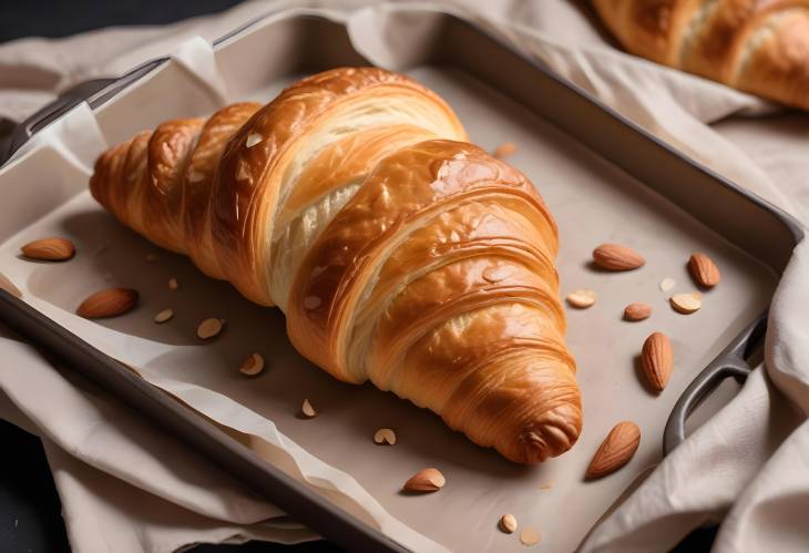 Gourmet Freshly Baked French Croissant with Almonds Perfect for a Delectable Breakfast Treat