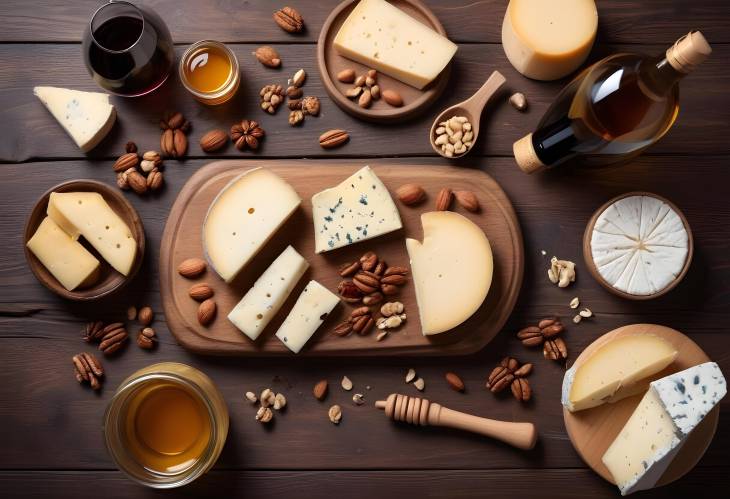 Gourmet Gathering Elegant Cheese Board with Wine, Honey, and Nuts