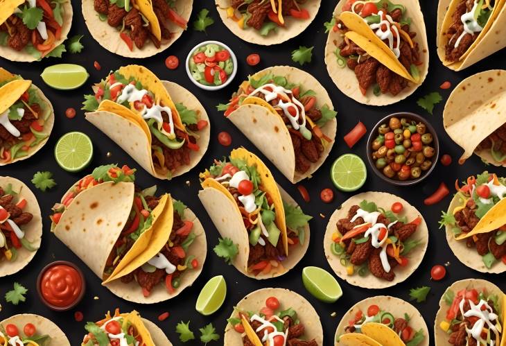 Gourmet Taco Extravaganza Realistic Culinary Delights on a Dark Brown Table