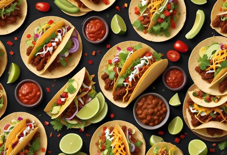 Gourmet Taco Feast Realistic and Sumptuous Culinary Delights on a Dark Brown Table