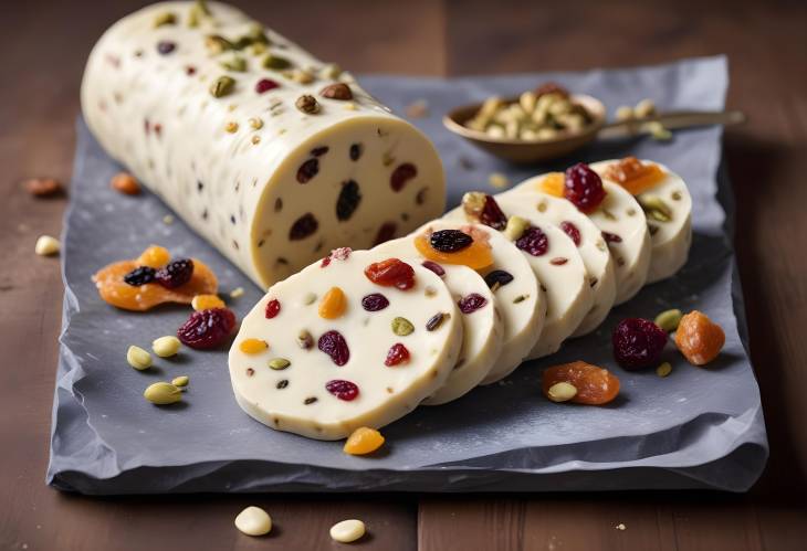 Gourmet White Chocolate Salami with Dried Fruit and Pistachio  A Decadent Dessert Delight