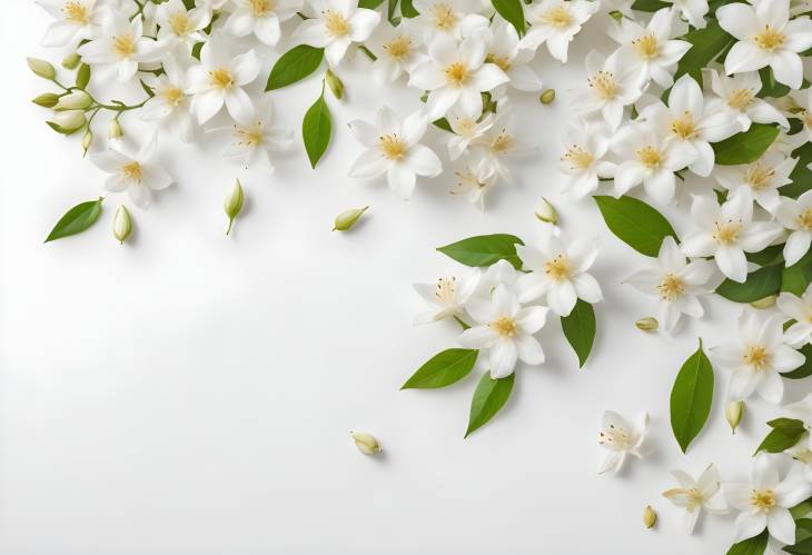 Graceful Jasmine Flowers Floating Lightly in Air Over White Background