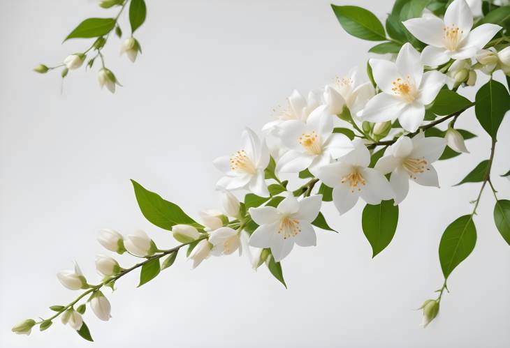 Graceful Jasmine Flowers in Air on a Minimalist White Background