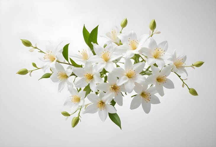 Graceful Jasmine Flowers in Air Over a Pure White Background