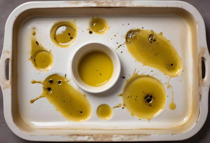 Greased Ceramic Tray After Roasting Olive Oil Residue and Effective Cleanup Solutions