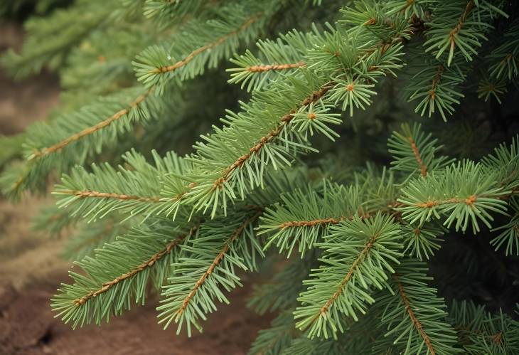 Green Christmas Tree Branches in Natural Conditions with Rustic Background