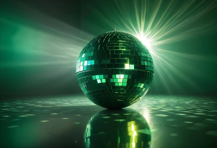 Green Disco Ball with Light Reflections Stunning Decoration for Nightlife and Party Scenes