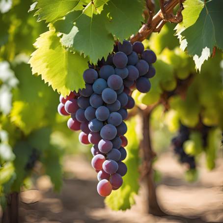 Green Grapes with Lush Vine Leaves Fresh and Renowned Fruits from Turpan, Xinjiang, China