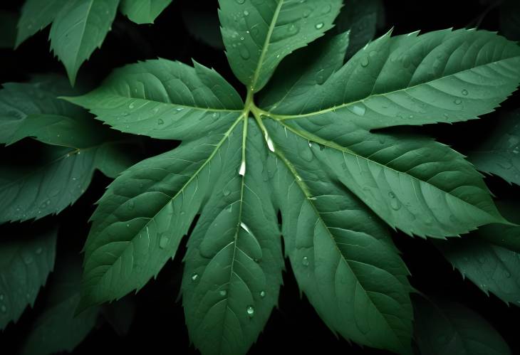 Green Leaf with Water Drop on Black Background