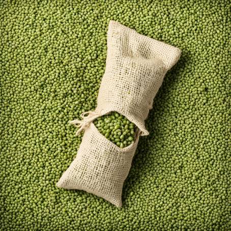 Green Mung Beans in a Sack Isolated Background with Healthy Legumes