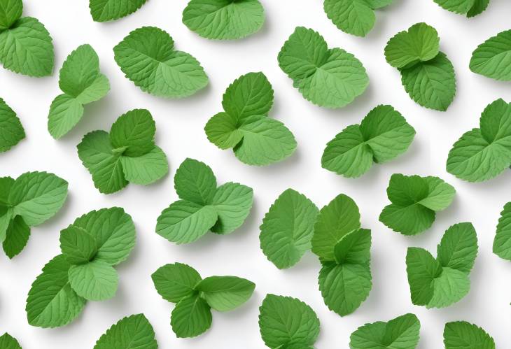 Green Paper Mint Leaves on Clean White Surface