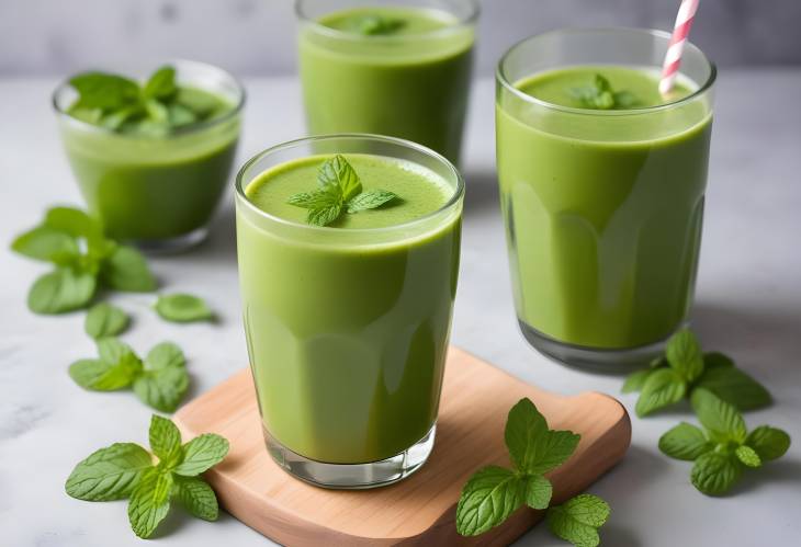 Green Smoothie with Mint Leaves A Fresh and Nutritious Drink for Daily Enjoyment