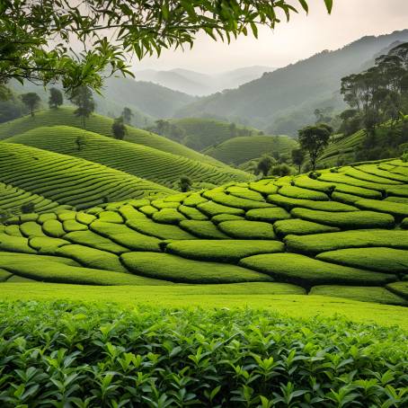 Green Symphony Tea Leaves and Plantation Fields in Harmony with Nature