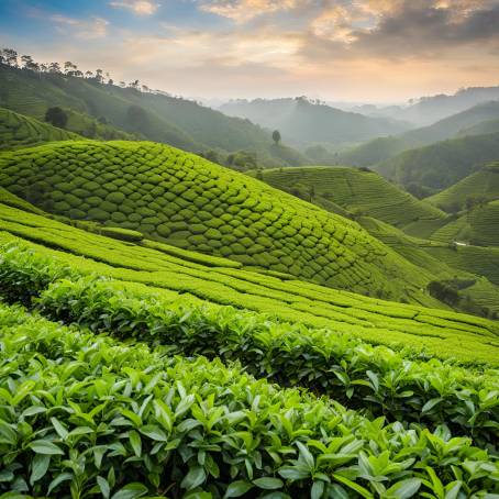 Green Tea Leaves in a Lush Tea Plantation A Snapshot of Natures Verdant Beauty