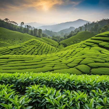 Green Tea Leaves in a Scenic Tea Plantation Natures Verdant Landscape