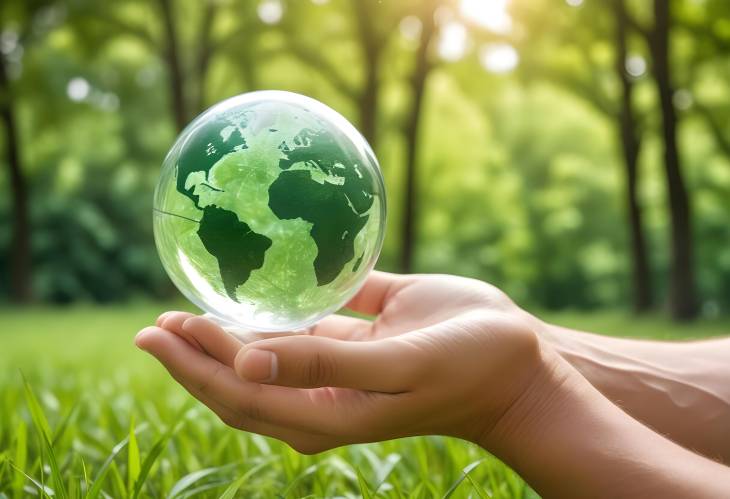 Green Vision for Earth Man with Glass Globe and Environmental Theme on Bokeh Background