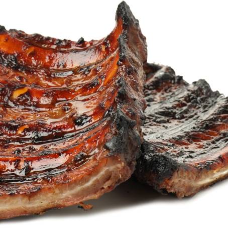 Grilled Pork TopDown View on White Background Ideal for Food Menus and Culinary Projects